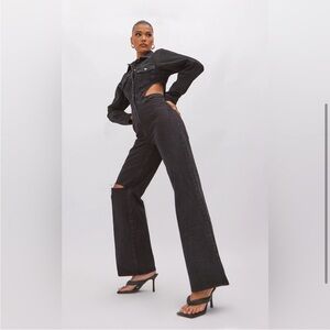 NWT PRETTY LITTLE THING washed cut out waist denim jumpsuit black